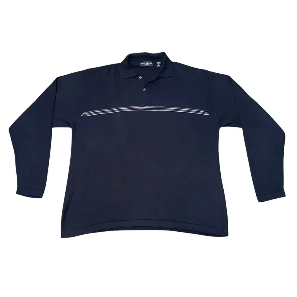 Brandini Mens Black Long Sleeve 2-Button Polo Lightweight Sweater Size XL